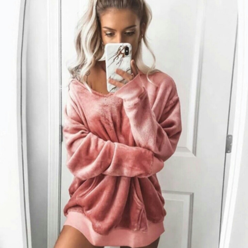 Velvet Coral pink hoodie so soft women's top shirt